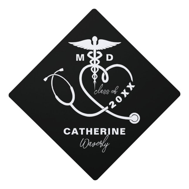 Personalized MD Doctor Graduation Graduation Cap Topper (Front)