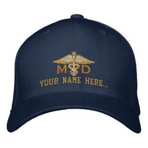 Personalized MD Your Text Medical Caduceus Embroidered Hat