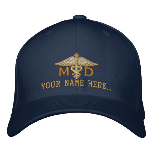 Personalized MD Your Text Medical Caduceus Embroidered Hat (Front)