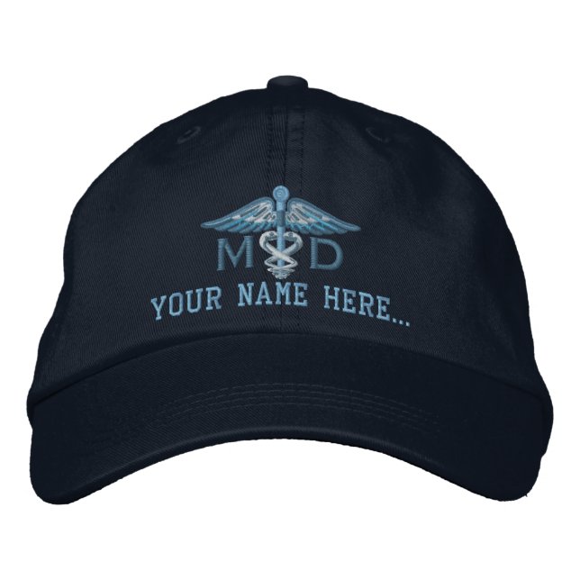 Personalized MD Your Text Medical Caduceus Embroidered Hat (Front)