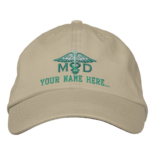 Personalized MD Your Text Medical Caduceus Embroidered Hat (Front)