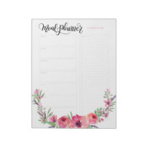 Personalized Meal planner pink flowers