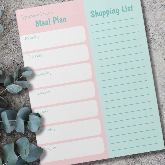 Personalized Meal Planner Shopping List Pink Blue Notepad (Creator Uploaded)