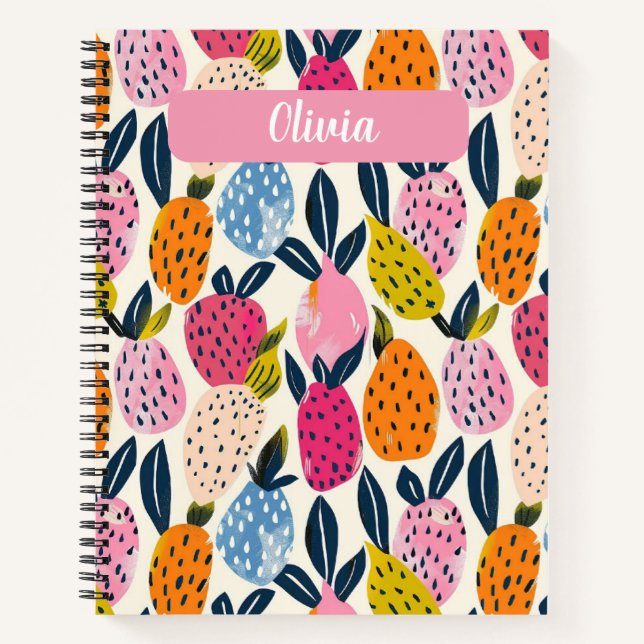Personalized Meal Planner with Fruit Pattern Notebook (Front)
