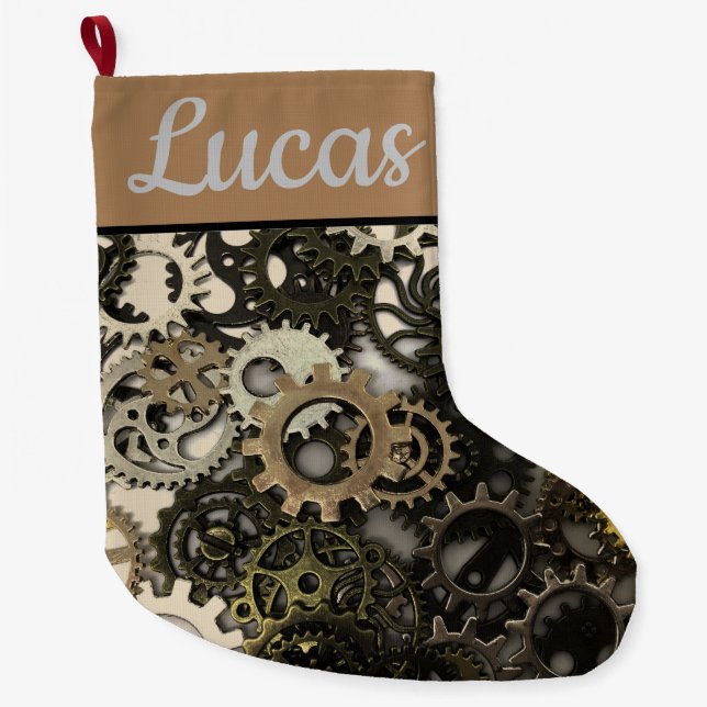 Personalized Mechanical Gears Large Christmas Stocking (Front)