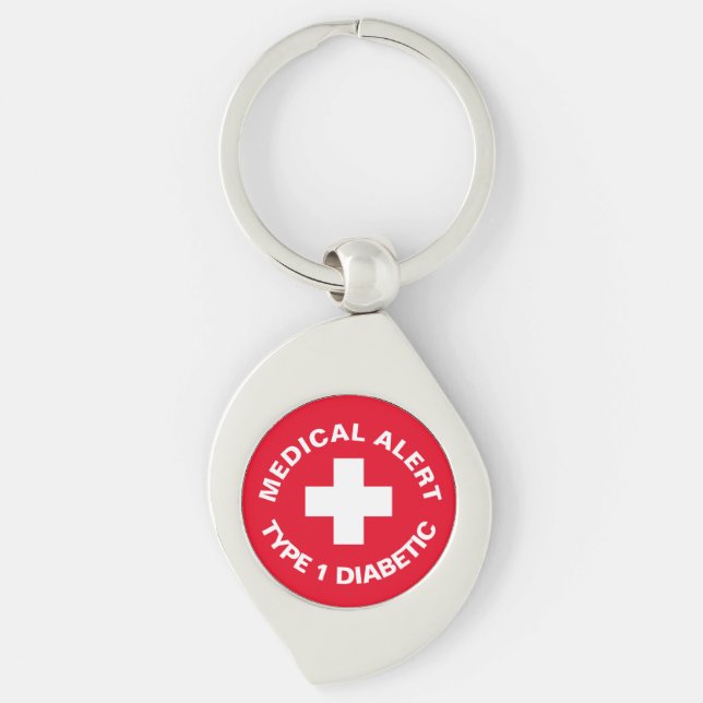 Personalized Medical Alert  Diabetic Red  Keychain (Front)