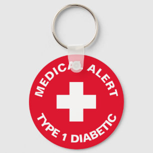 Personalized Medical Alert  Diabetic Red  Keychain