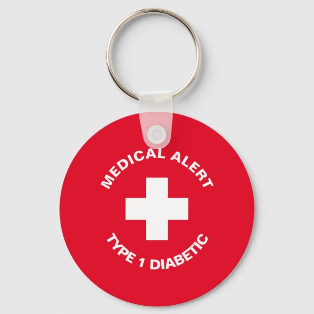 Personalized Medical Alert  Diabetic Red  Keychain (Front)