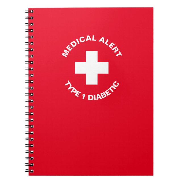 Personalized Medical Alert  Diabetic Red  Notebook (Front)