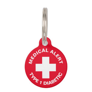 Personalized Medical Alert  Diabetic Red Pet Tag