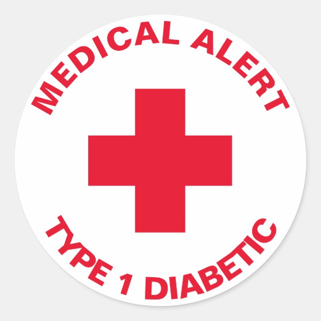 Personalized Medical Alert Insulin Diabetic Red Classic Round Sticker (Front)