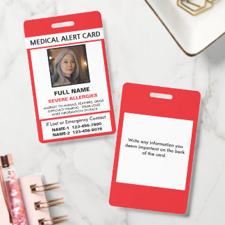 Personalized Medical & Allergy Alert ID Badge