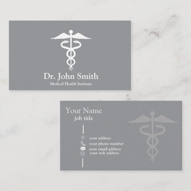 Personalized Medical Caduceus Black Business Card (Front/Back)