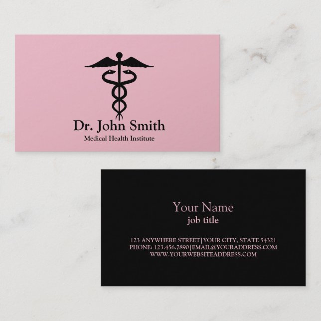 Personalized Medical Caduceus Black Business Card (Front/Back)