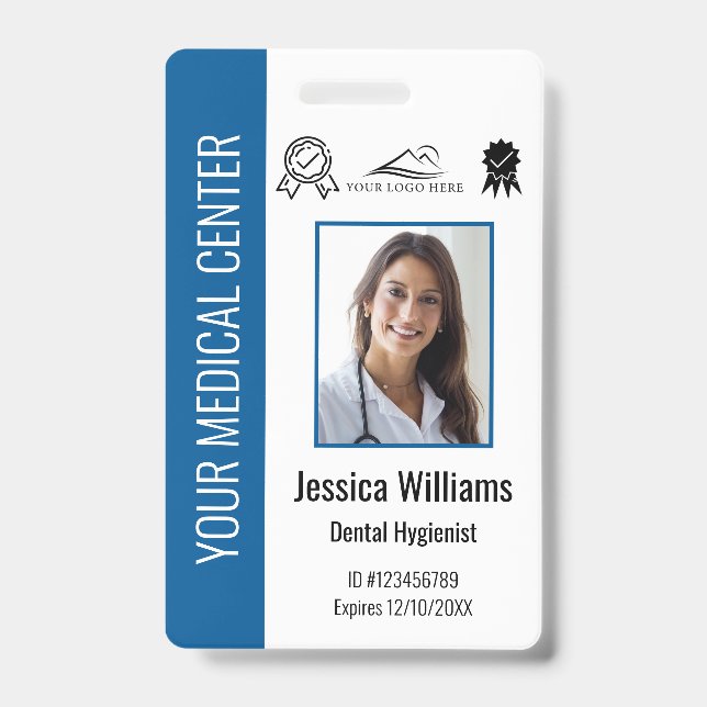Personalized Medical Certified Employee Blue ID Badge (Front)