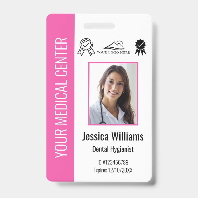Personalized Medical Certified Employee Pink ID Badge (Front)