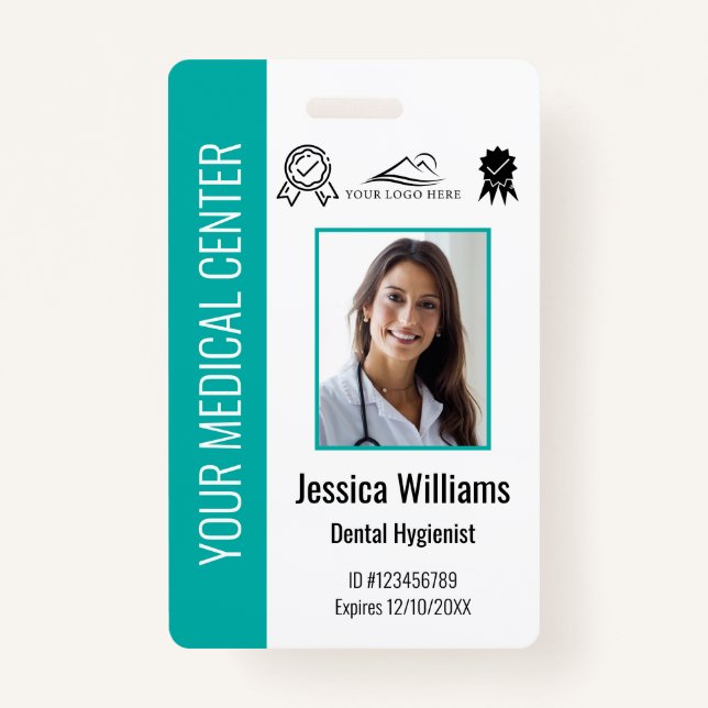 Personalized Medical Certified Employee Teal ID Badge (Front)