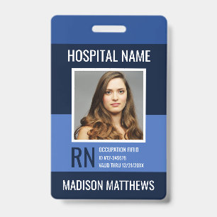 Personalized Medical Employee Blue Photo ID  Badge