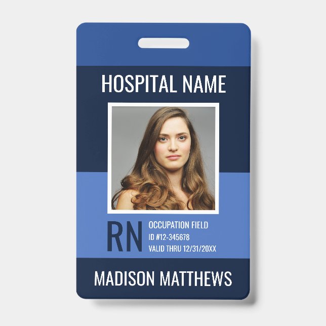 Personalized Medical Employee Blue Photo ID  Badge (Front)