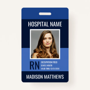 Personalized Medical Employee Blue Photo ID  Badge