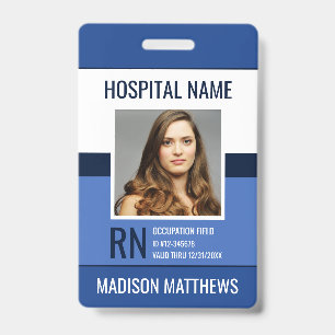 Personalized Medical Employee Blue Photo ID  Badge