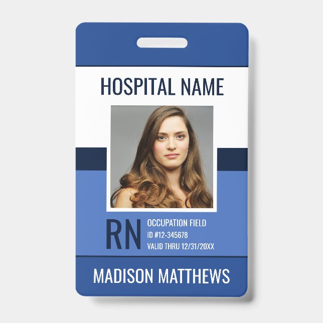 Personalized Medical Employee Blue Photo ID  Badge (Front)