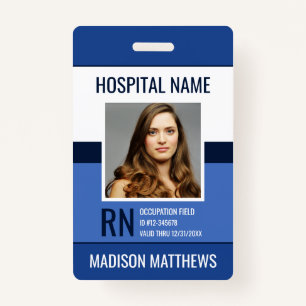 Personalized Medical Employee Blue Photo ID  Badge