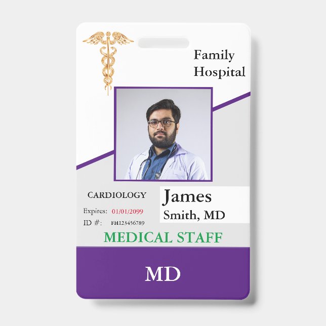 Personalized Medical Employee ID Badge + Barcode (Front)