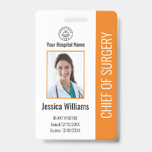 Personalized Medical Employee Photo ID Orange Badge