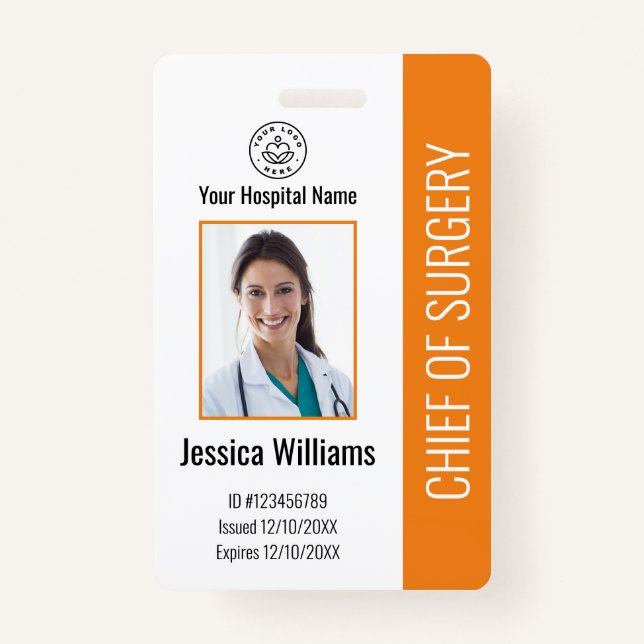 Personalized Medical Employee Photo ID Orange Badge (Front)