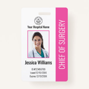Personalized Medical Employee Photo ID Pink Badge