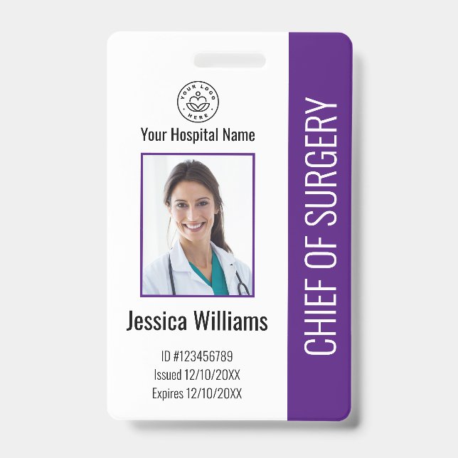 Personalized Medical Employee Photo ID Purple Badge (Front)