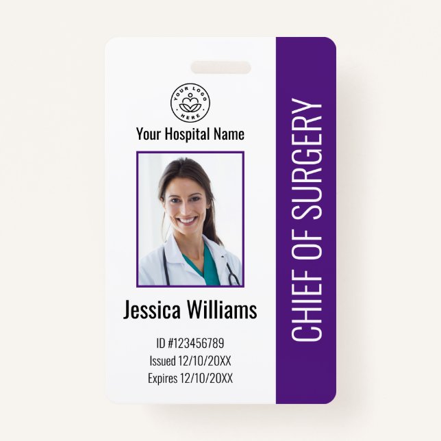 Personalized Medical Employee Photo ID Purple Badge (Front)