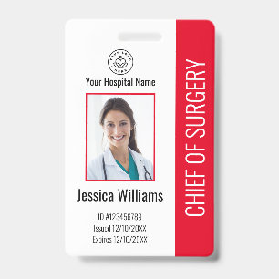 Personalized Medical Employee Photo ID Red Badge
