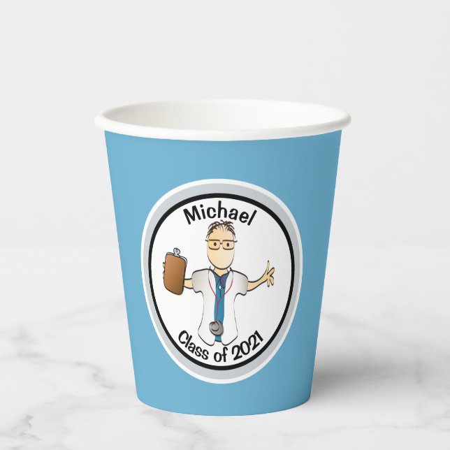 Personalized Medical Graduation Paper Cups for Him (Front)