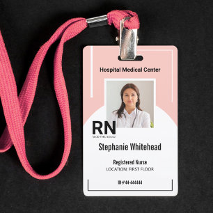 Personalized Medical Personnel Photo ID Pink Badge
