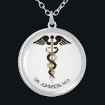 Personalized Medical Symbol Caduceus - Gold Silver Plated Necklace<br><div class="desc">Personalized Medical Symbol Caduceus Necklace ready for you to personalize. ✔Note: Not all template areas need changed. 📌If you need further customization, please click the "Click to Customize further" or "Customize or Edit Design"button and use our design tool to resize, rotate, change text colour, add text and so much more.⭐This...</div>