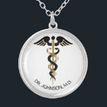 Personalized Medical Symbol Caduceus - Gold Silver Plated Necklace<br><div class="desc">Personalized Medical Symbol Caduceus Necklace ready for you to personalize. ✔Note: Not all template areas need changed. 📌If you need further customization, please click the "Click to Customize further" or "Customize or Edit Design"button and use our design tool to resize, rotate, change text colour, add text and so much more.⭐This...</div>