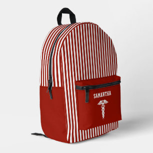 Personalized Medical Symbol Dark Red Stripes Printed Backpack