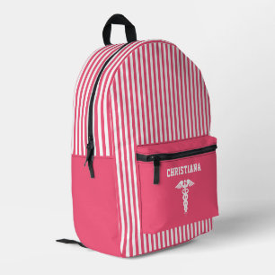 Personalized Medical Symbol Pink Stripes Printed Backpack