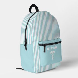 Personalized Medical Symbol Sky Blue Stripes Printed Backpack