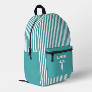 Personalized Medical Symbol Teal Stripes Printed Backpack