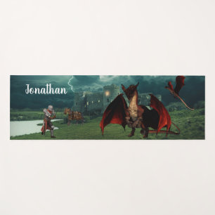 Personalized Medieval Dragon and Knight Castle Yoga Mat