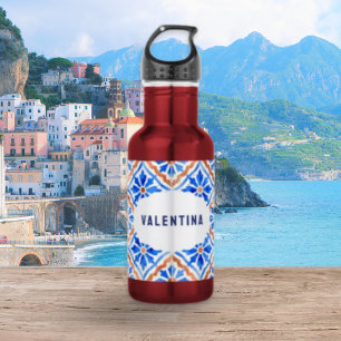 Personalized Mediterranean Blue Tile Pattern 532 Ml Water Bottle