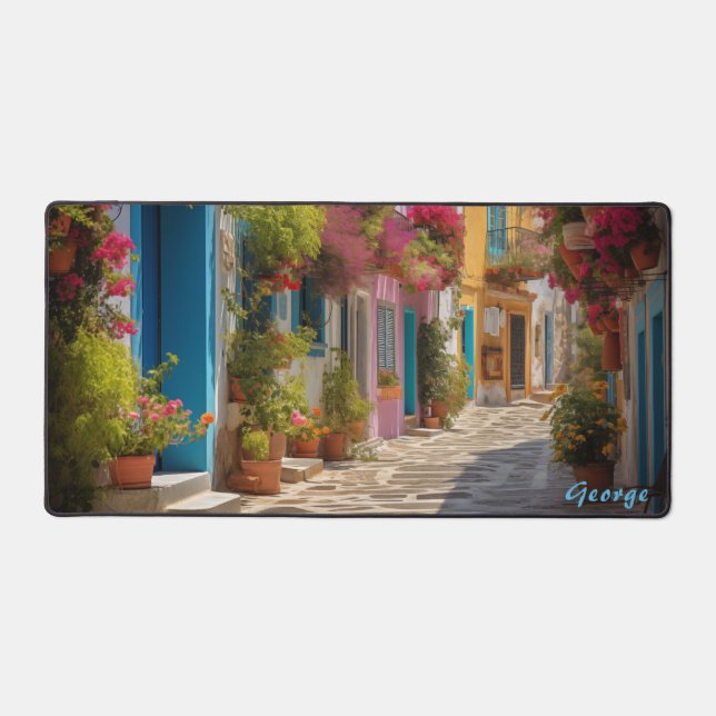 Personalized Mediterranean Island Street Desk Mat  (Front)
