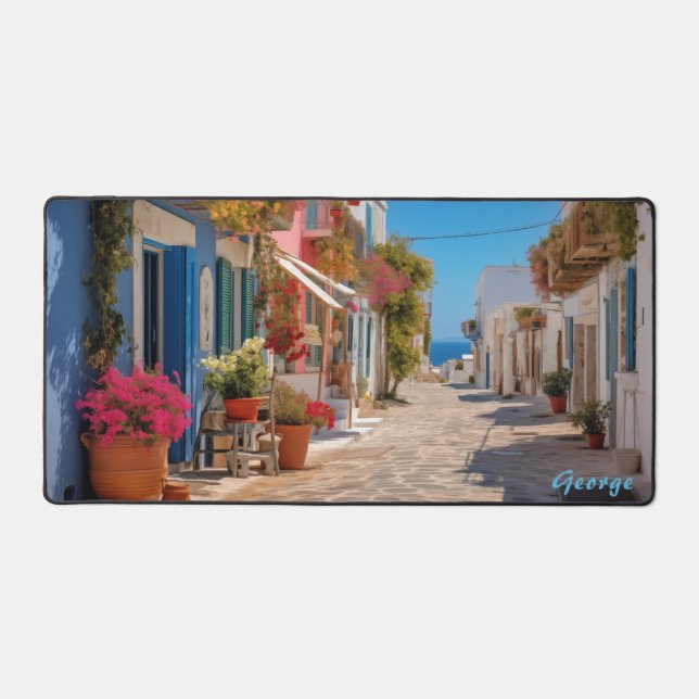 Personalized Mediterranean Island Street Desk Mat  (Front)