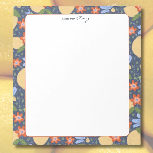 Personalized Mediterranean Lemon Blossom Notepad  (Personalized Lemon Blossom Notepad – Whimsical Mediterranean Floral Stationery)