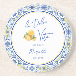 Personalized Mediterranean Tile Newlywed Home Coaster