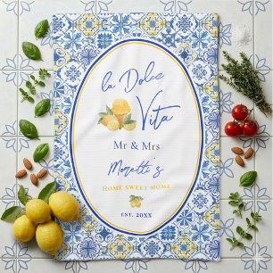 Personalized Mediterranean Tile Newlywed Kitchen Towel