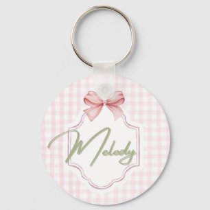 Personalized Melody Baby Girl Nursery Bow&Gingham Keychain